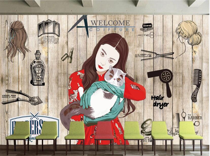 3D Girl Cat 1532 Wall Murals