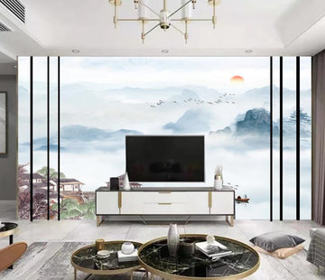 3D Light Blue Blooming Mountains 1700 Wall Murals