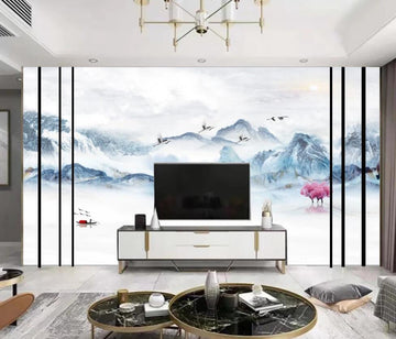 3D Mountains Dotted With Intense Blue 1701 Wall Murals