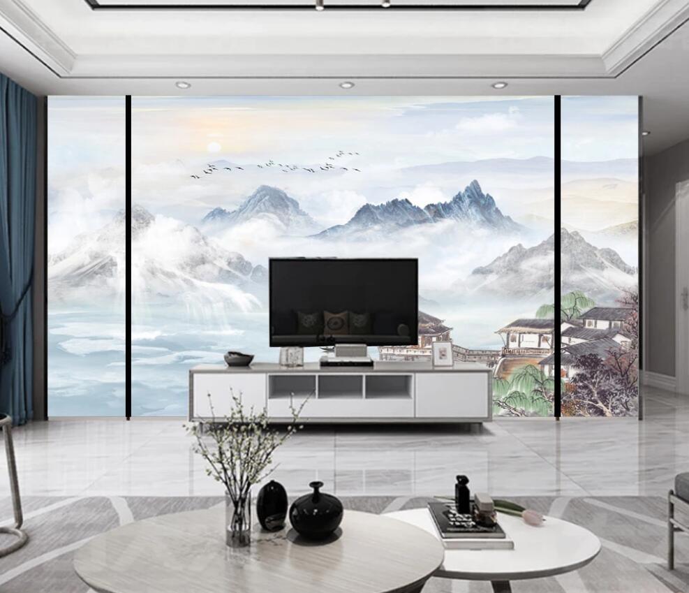 3D Light Blue Fairyland Mountains 1694 Wall Murals