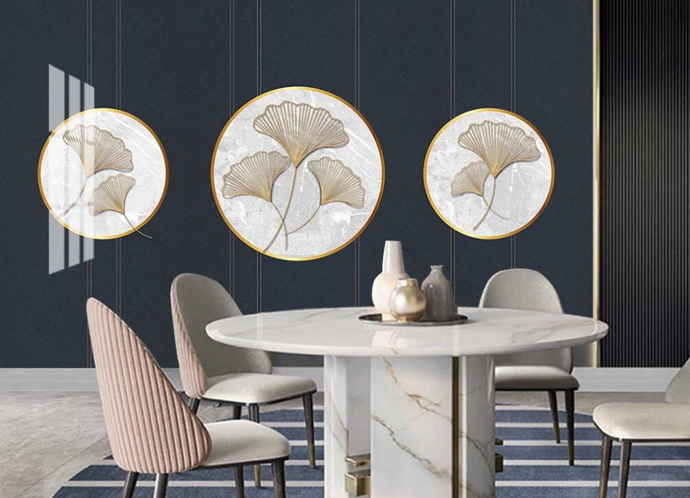 3D Golden Thread Leaves In A Disc 1692 Wall Murals