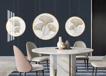 3D Golden Thread Leaves In A Disc 1692 Wall Murals