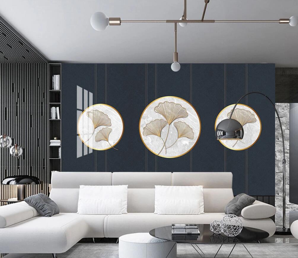 3D Golden Thread Leaves In A Disc 1692 Wall Murals