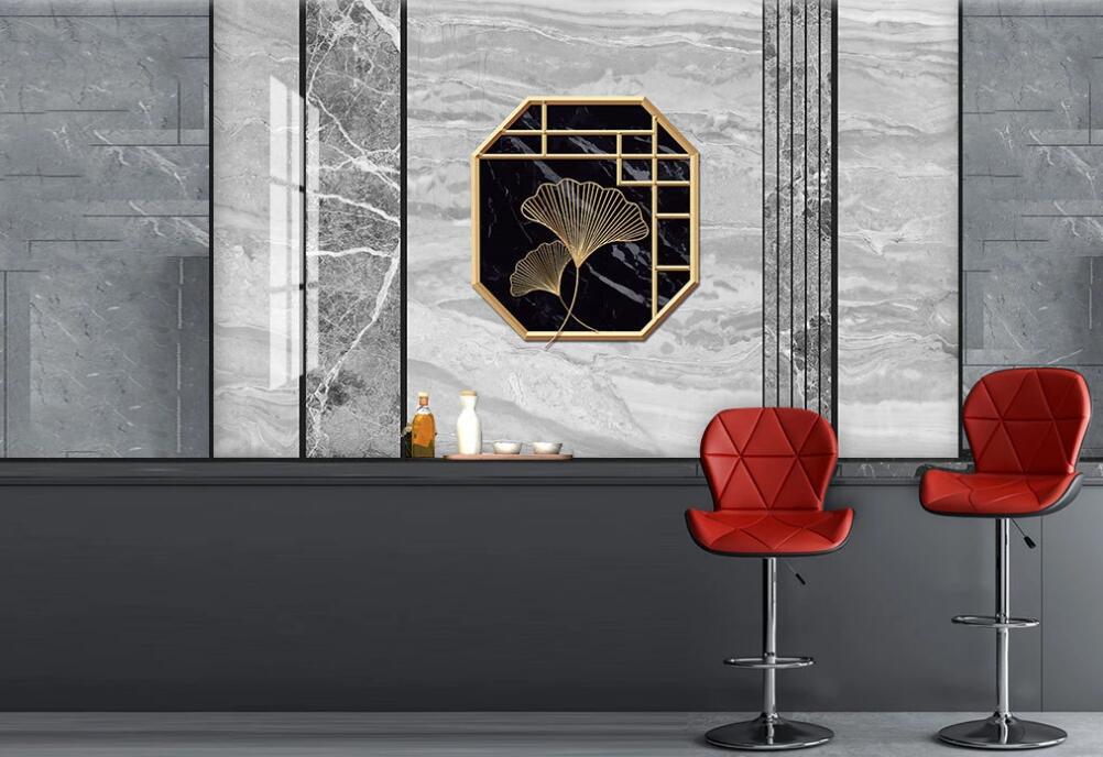 3D Two Golden Thread Ginkgo Leaves 1690 Wall Murals