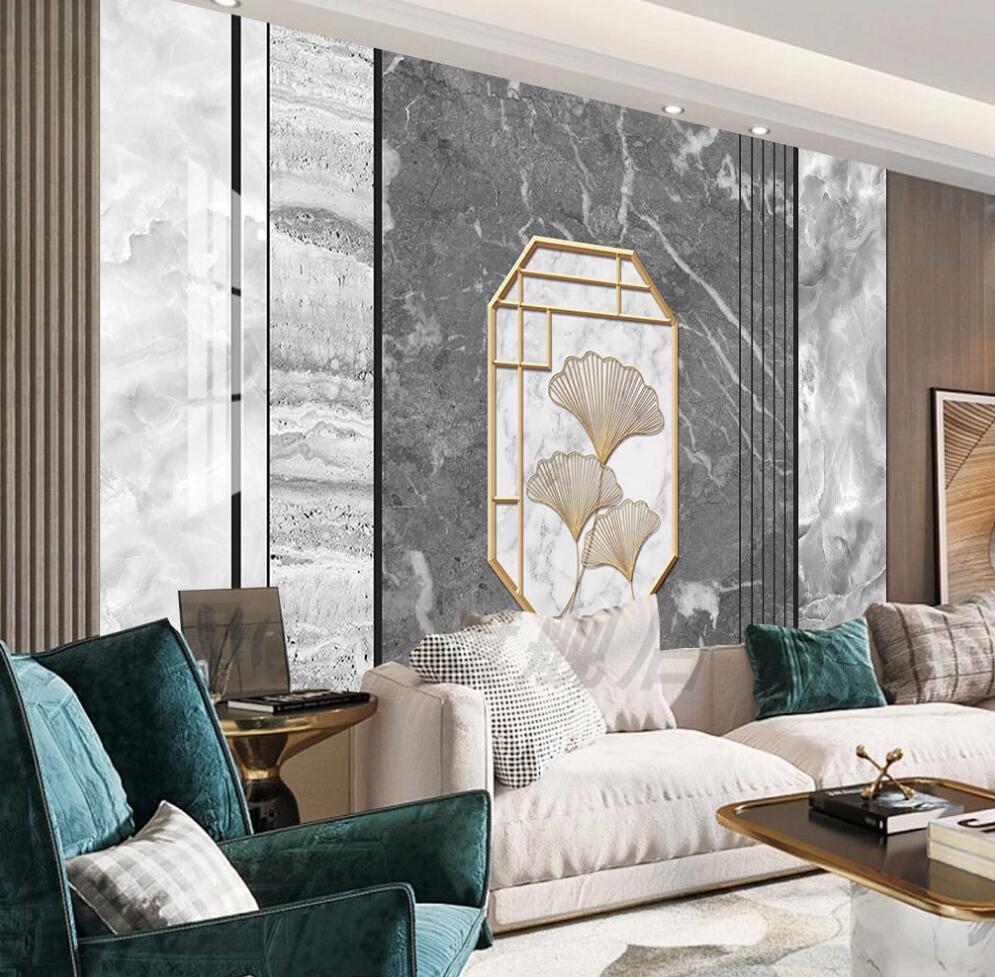 3D Golden Thread Ginkgo Leaves 1689 Wall Murals