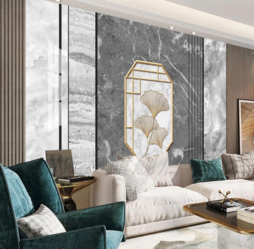 3D Golden Thread Ginkgo Leaves 1689 Wall Murals