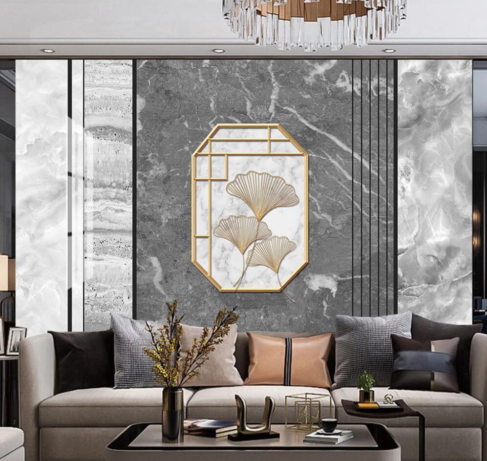 3D Golden Thread Ginkgo Leaves 1689 Wall Murals