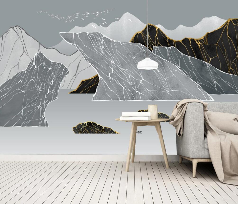 3D Three-color Irregular Mountains 1673 Wall Murals