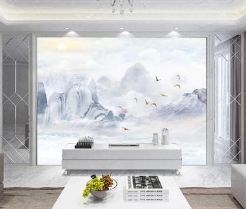 3D Tranquil Pale Blue Mountains 1668 Wall Murals