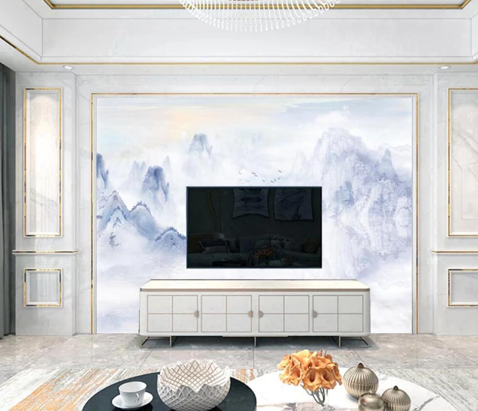3D Pale Blue Mountains 1667 Wall Murals
