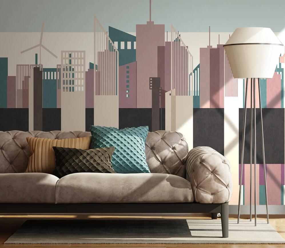 3D Morandi Colored Buildings 1649 Wall Murals