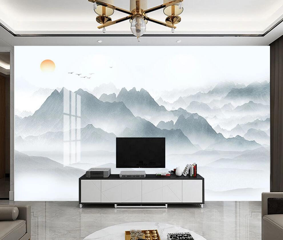 3D Pale Mountains Under Sunrise 1641 Wall Murals