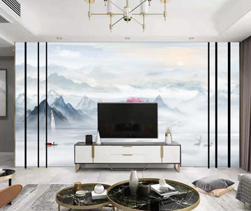 3D Hazy And Distant Mountain View 1589 Wall Murals