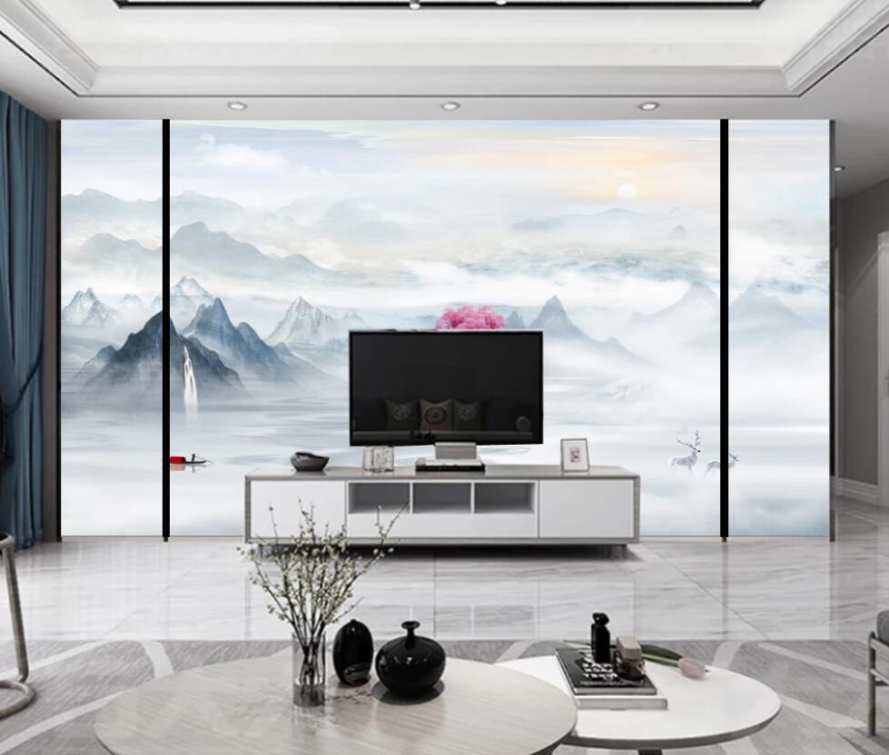 3D Hazy And Distant Mountain View 1589 Wall Murals