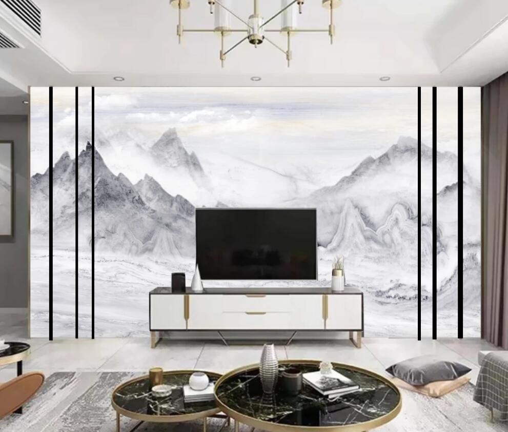 3D Ink Clouds High Mountains 1585 Wall Murals