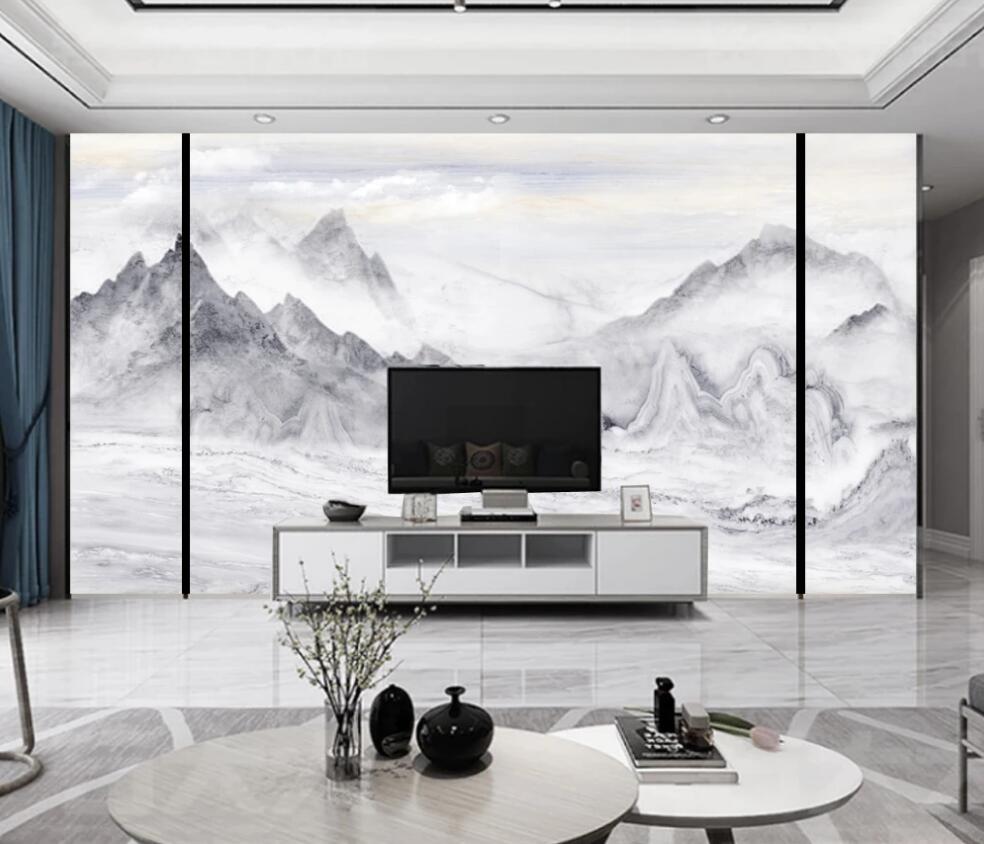 3D Ink Clouds High Mountains 1585 Wall Murals