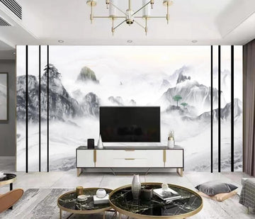 3D Ink Clouds And Distant Mountains 1584 Wall Murals