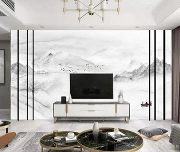 3D Mountain Outline In Pale Ink 1578 Wall Murals