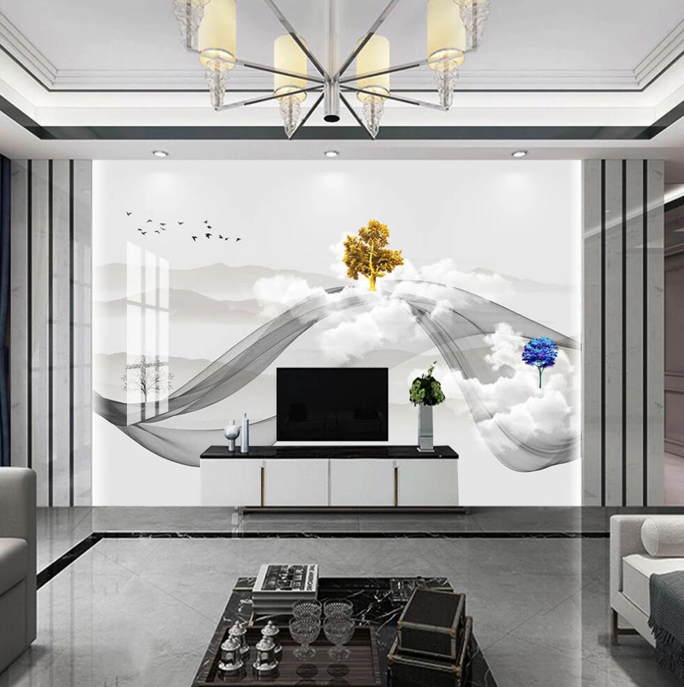 3D Dark Golden Tree 1625 Wall Murals