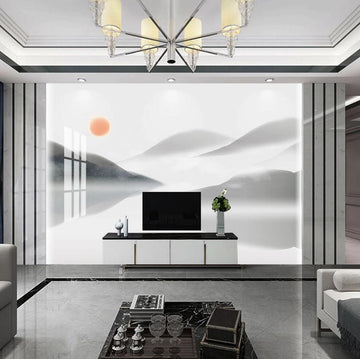 3D Red Sun And Mountains 1616 Wall Murals