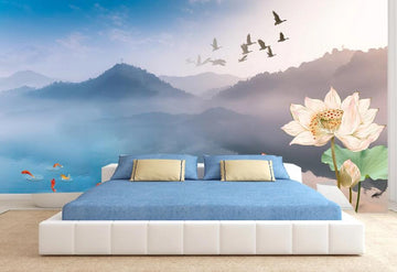 3D Misty Clouds And Distant Mountains 1174 Wall Murals