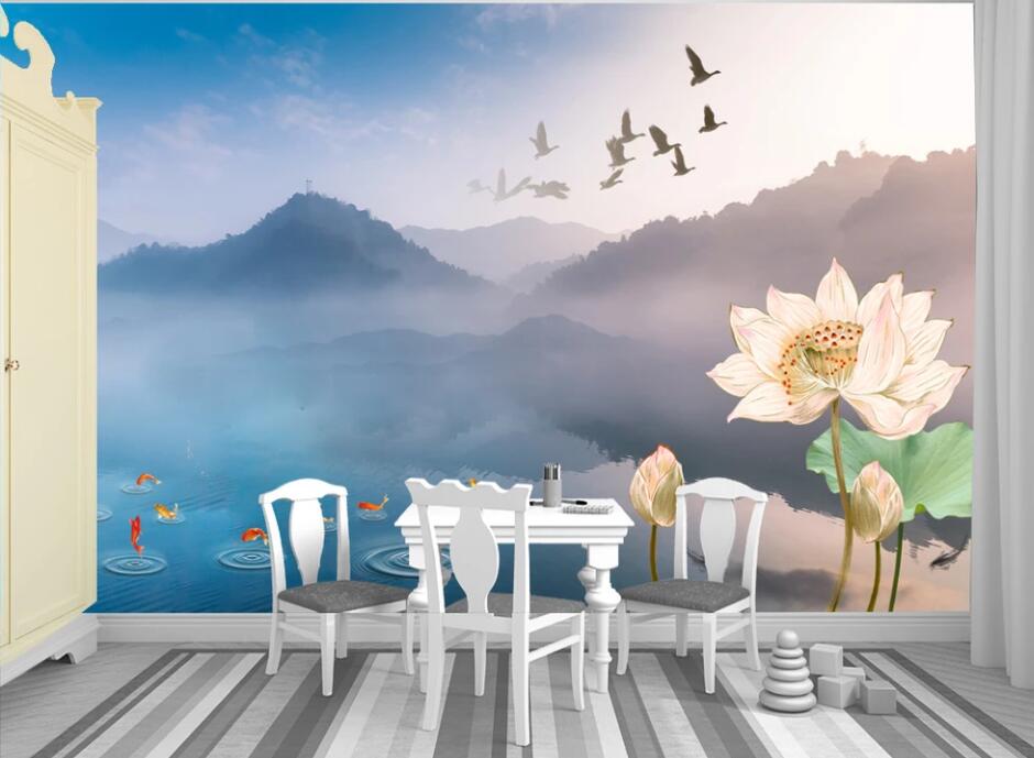 3D Misty Clouds And Distant Mountains 1174 Wall Murals