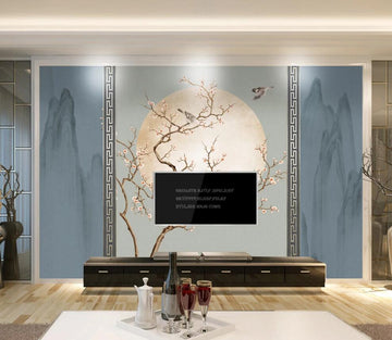 3D Tranquil Tree In Front Of The Moon 1562 Wall Murals