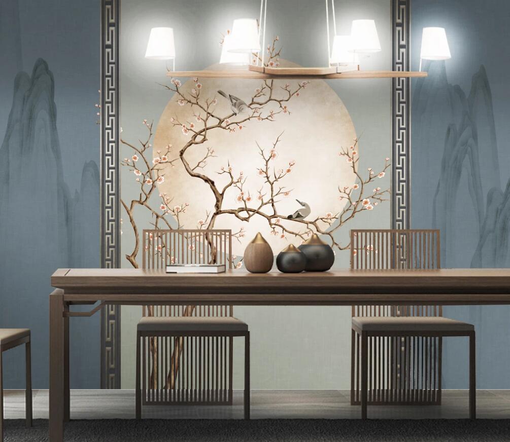 3D Tranquil Tree In Front Of The Moon 1562 Wall Murals