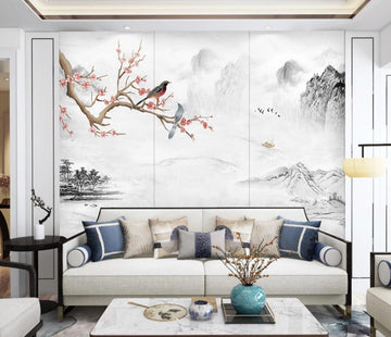 3D Comfortable Birds On The Branch 1556 Wall Murals