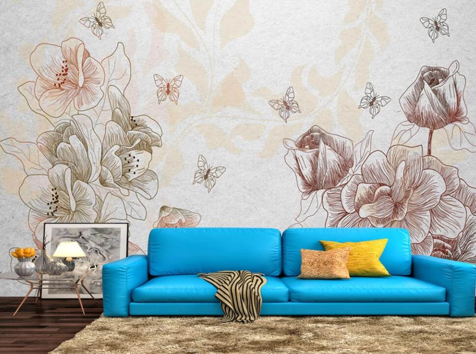 3D Three-color Elegant Flowers 1167 Wall Murals