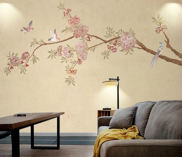 3D Pink Flowers And White Birds 1212 Wall Murals