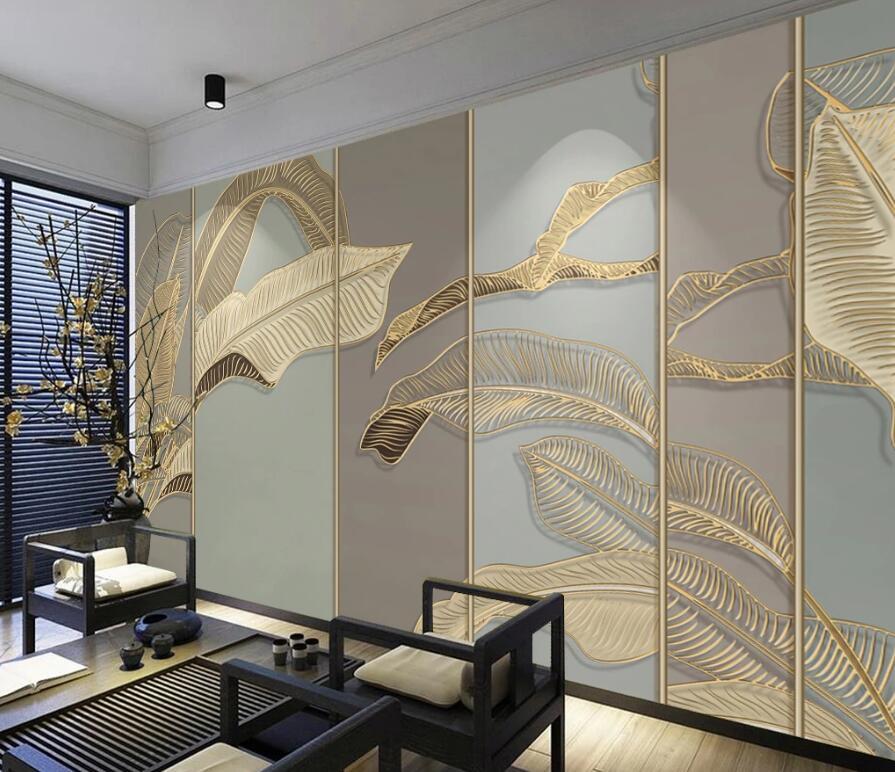 3D Dazzling Golden Leaves 1544 Wall Murals