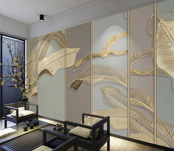 3D Dazzling Golden Leaves 1544 Wall Murals
