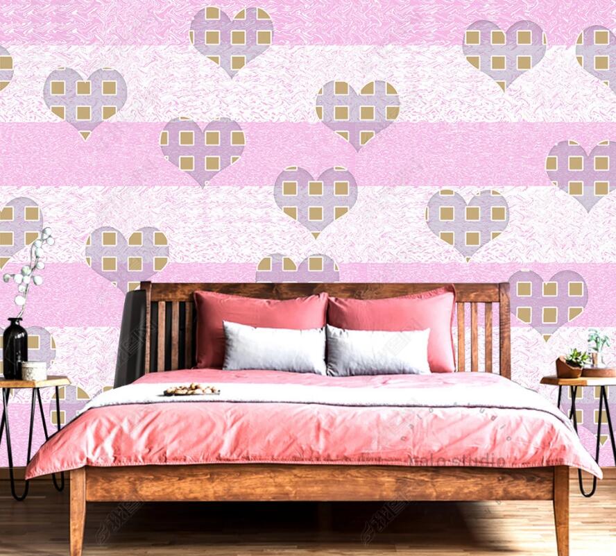3D Purple Pattern Love Heart 1528 Wall Murals