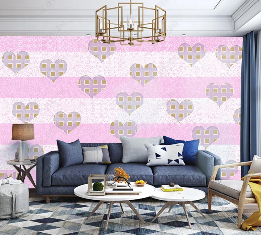 3D Purple Pattern Love Heart 1528 Wall Murals