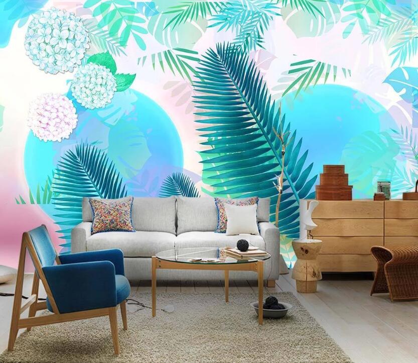 3D Blue Shapes And Leaves 1187 Wall Murals