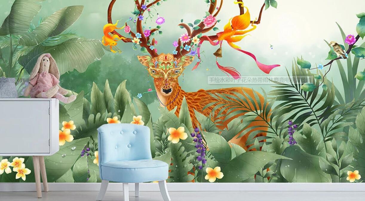 3D Orange Leaf Deer 1195 Wall Murals