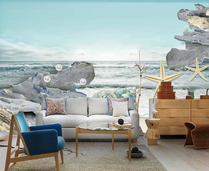 3D Lake Green Sea Beach 1182 Wall Murals