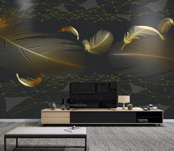 3D Golden Fluttering Feathers 1487 Wall Murals