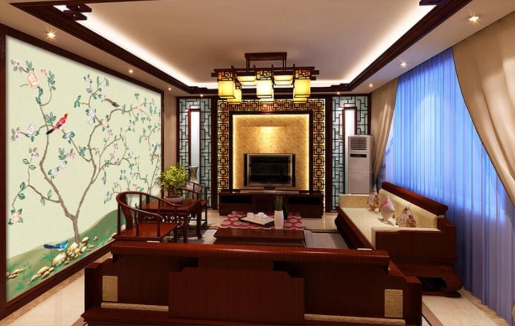 3D Light Cyan Flowering Branch 1131 Wall Murals