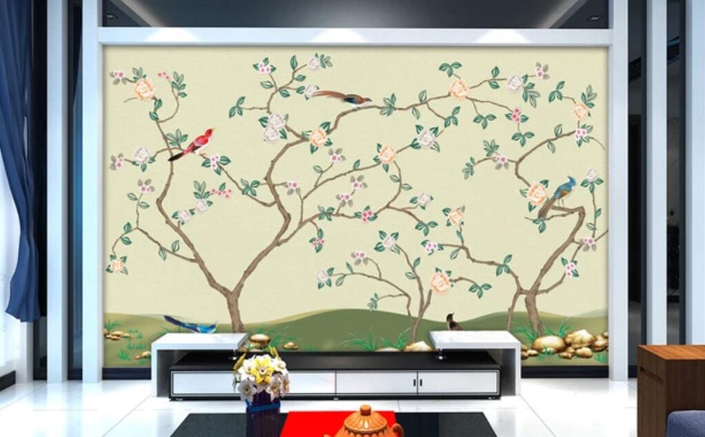 3D Light Cyan Flowering Branch 1131 Wall Murals