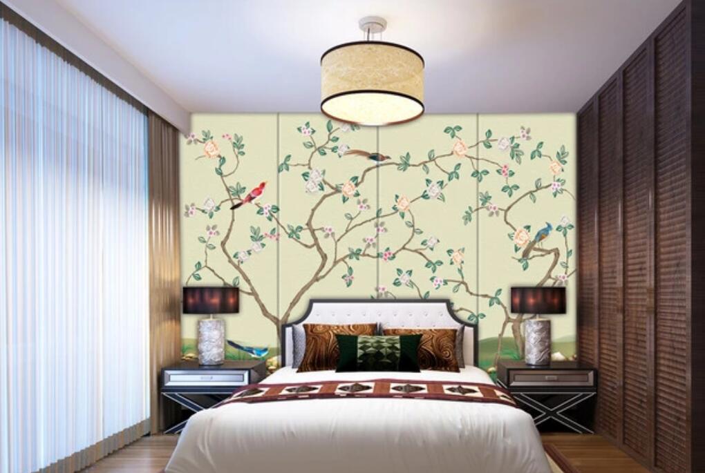 3D Light Cyan Flowering Branch 1131 Wall Murals