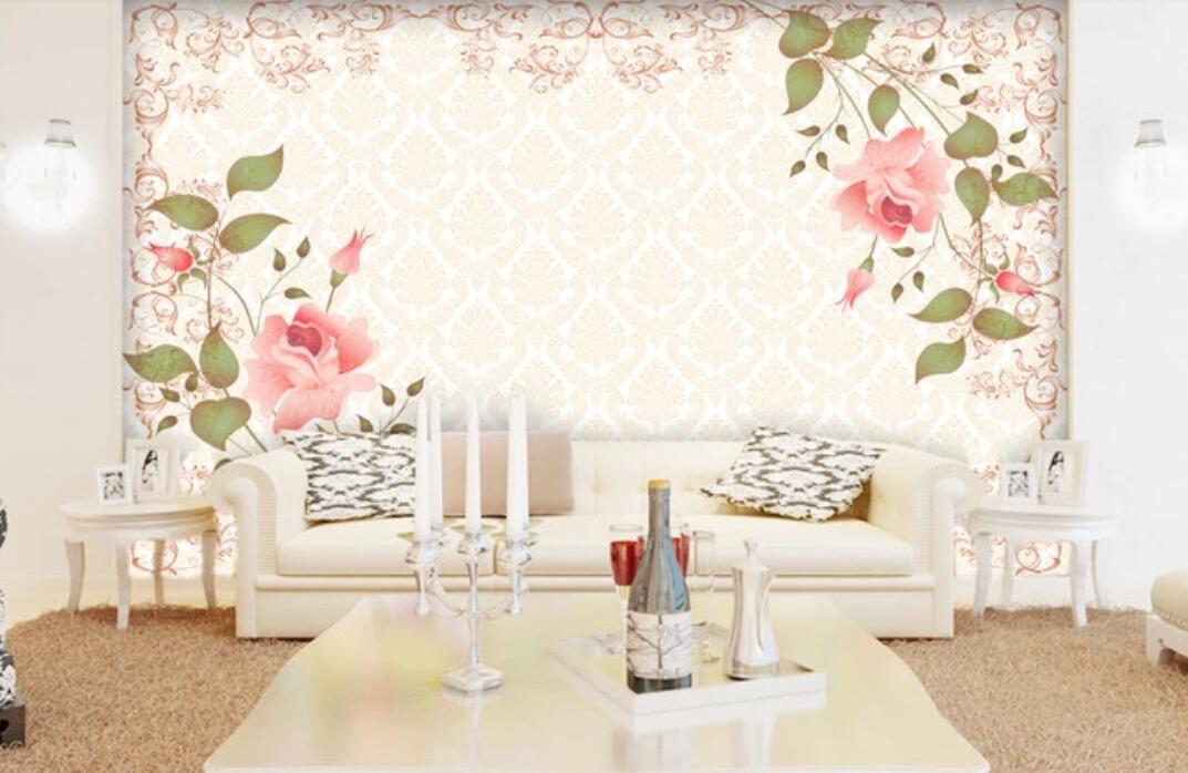 3D Two Pink Flowers 1077 Wall Murals