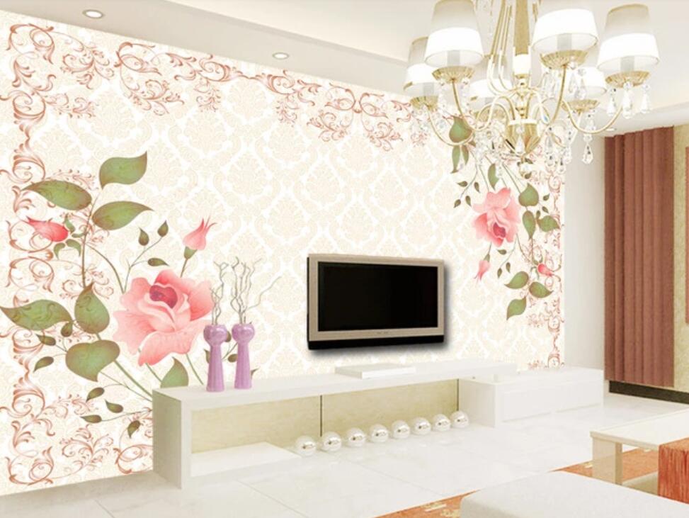 3D Two Pink Flowers 1077 Wall Murals