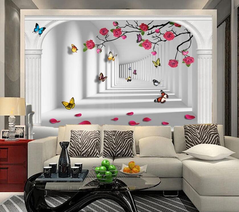 3D Falling Flowers And Butterflies 1065 Wall Murals