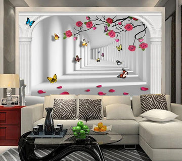 3D Falling Flowers And Butterflies 1065 Wall Murals