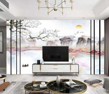 3D Mountains In Red Spring 1472 Wall Murals