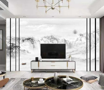 3D Line Outline Of Light Ink Mountains 1468 Wall Murals
