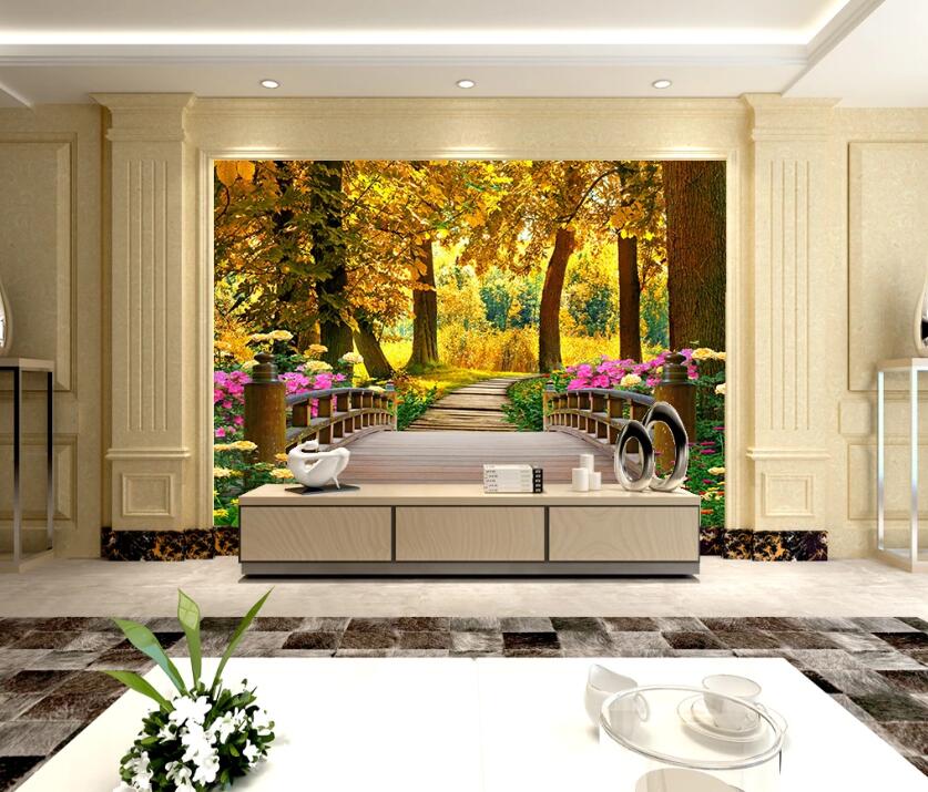 3D Autumn Light Forest 1166 Wall Murals