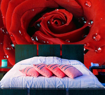 3D Red Dewy Rose 1098 Wall Murals